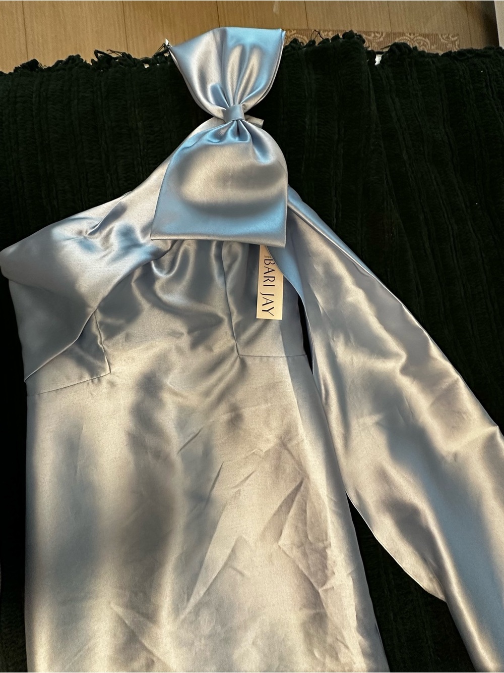 Bari Jay Mist Satin Halter Dress with Neck Bow in Light Blue - Picture 3 of 10